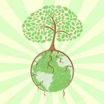 Small Globe with Huge Tree on Green and Cream Background